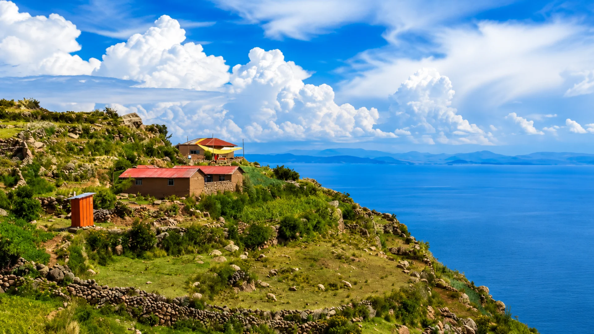 Amantani Island homestay houses overlooking Lake Titicaca