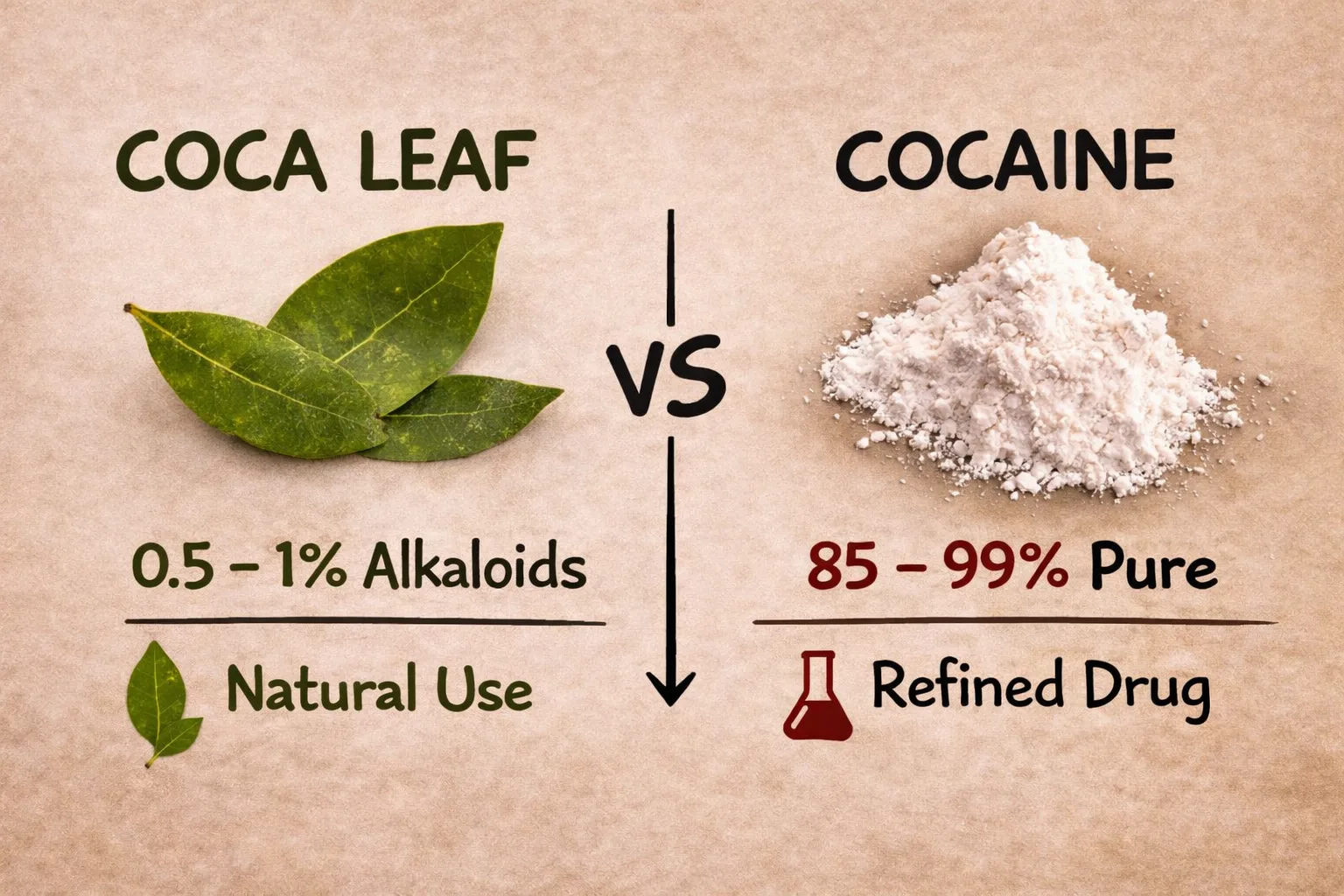Coca leaf vs cocaine