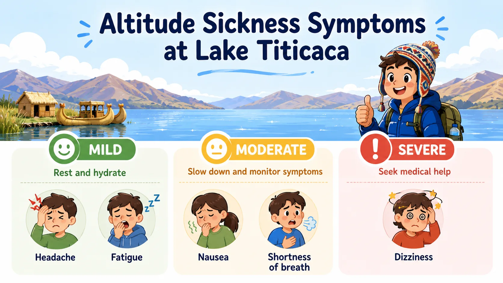 Common altitude sickness symptoms at Lake Titicaca