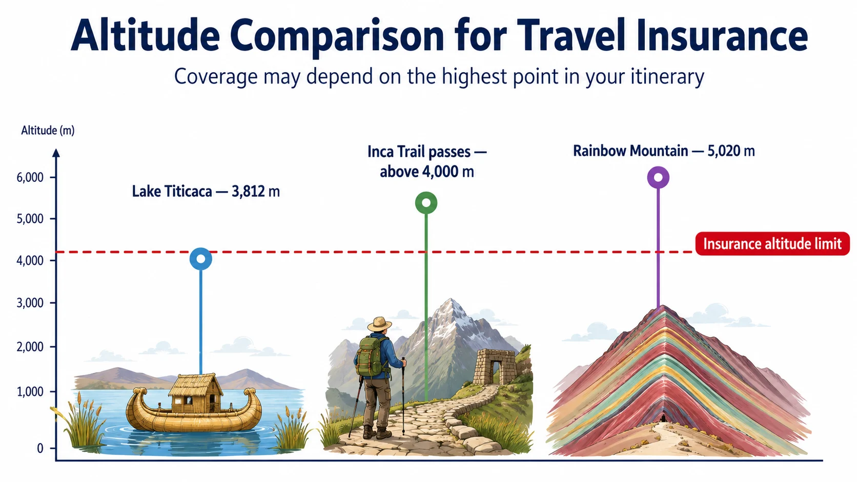 Comparison of Lake Titicaca and Rainbow Mountain elevations
