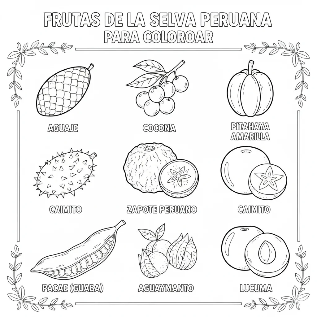 Dibujos de Frutas de la Selva Peruana para Colorear