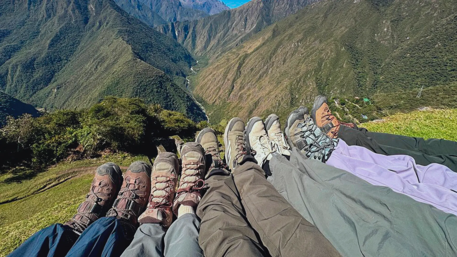 Hikers resting with mountain views