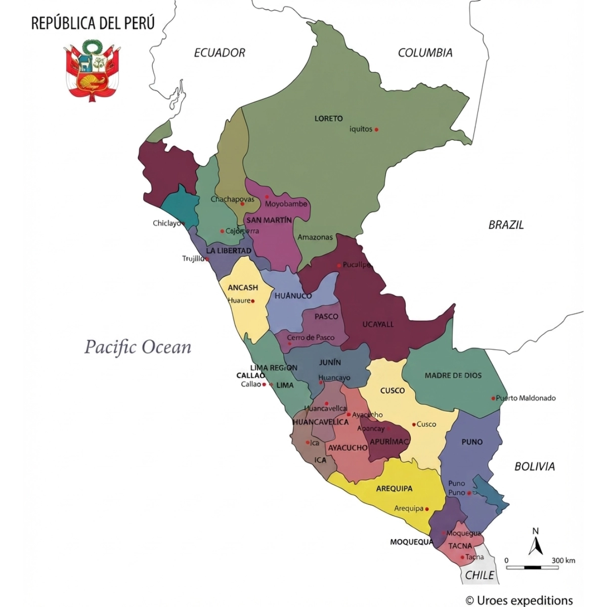 Mapa de los 24 departamentos del Peru