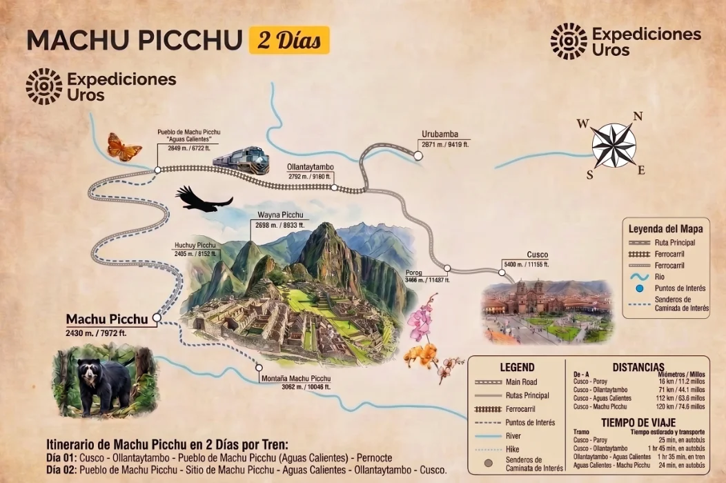 Mapa del Tour a machu picchu 2 dias