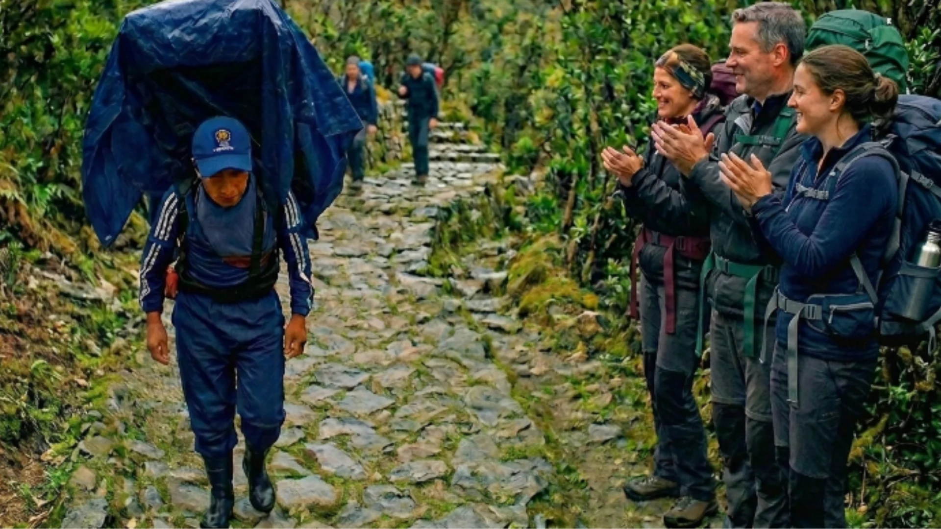 Porteadores que ayudan a los viajeros en el Camino Inca
