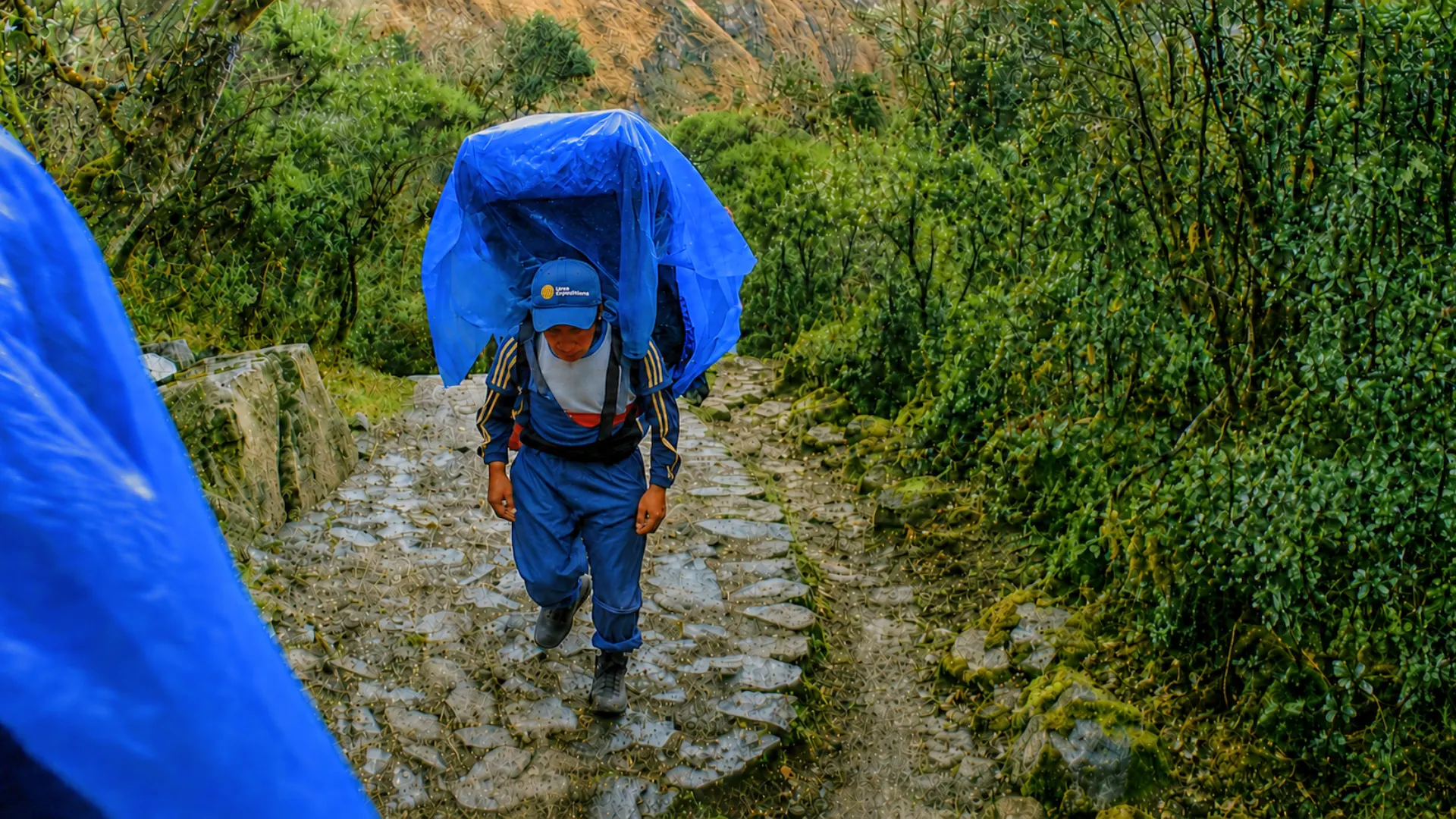 Porters supporting travelers on the Inca Trail