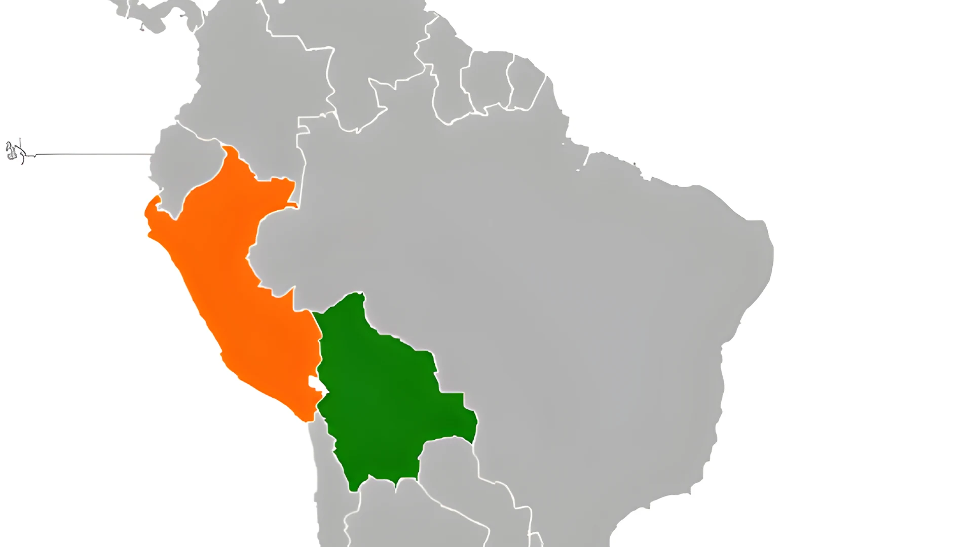 South America map Peru and Bolivia