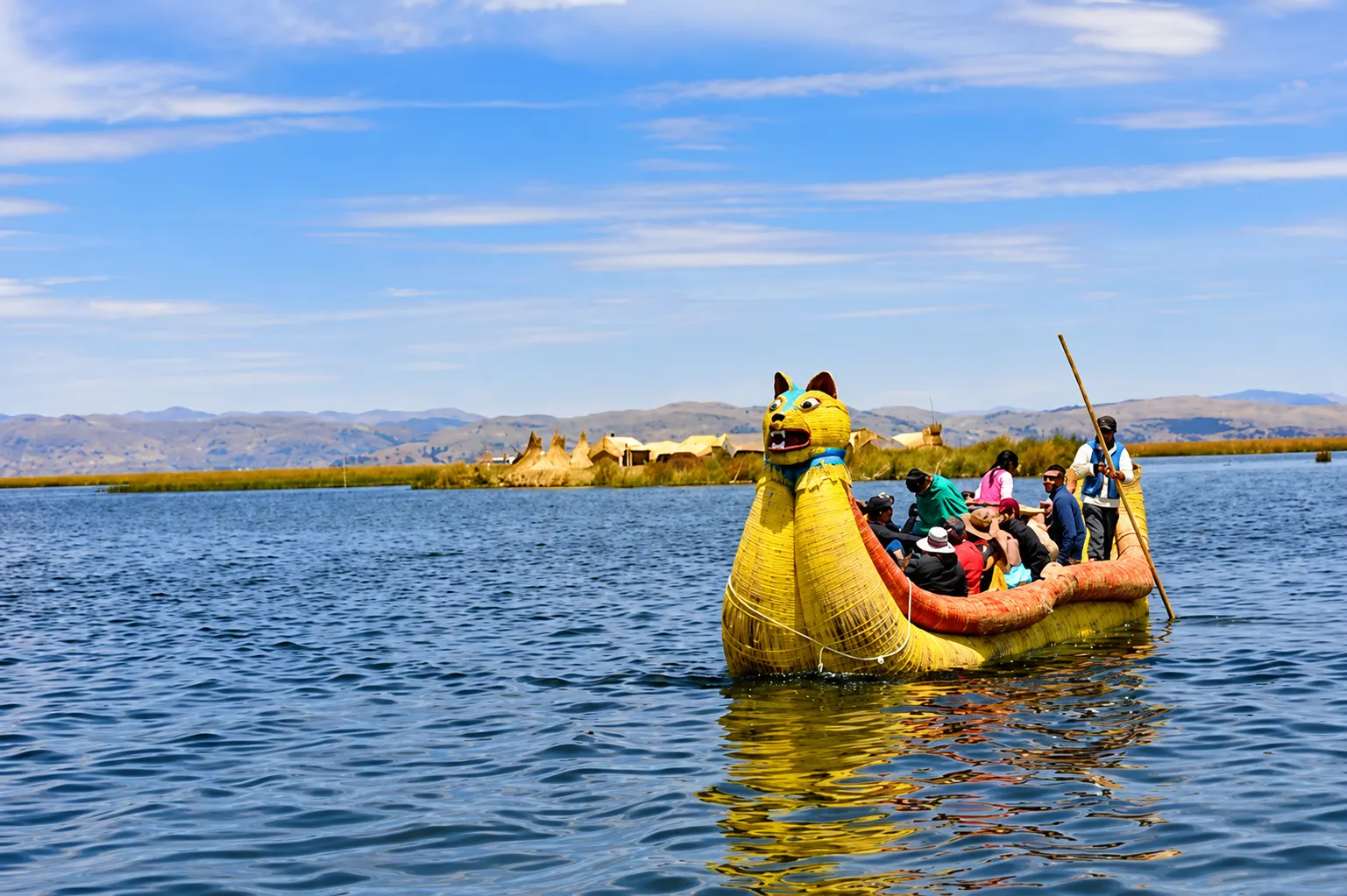Traditional totora reed boat ride on the Uros Islands