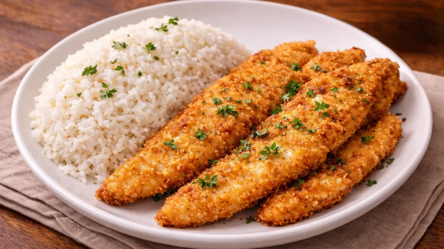 Trucha frita con arroz