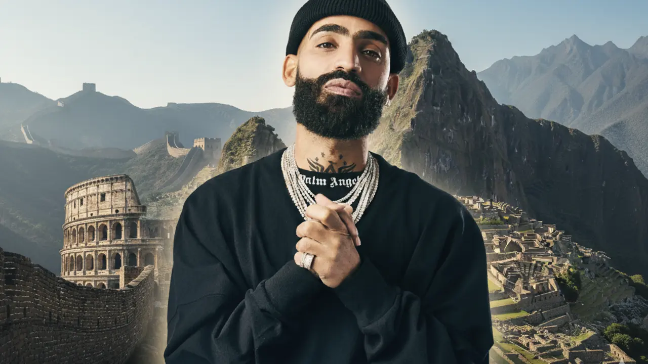 Puerto Rican singer Arcángel admiring Machu Picchu during his world wonders tour
