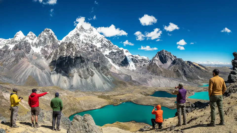 Tourists admiring the Ausangate landscape after a hike