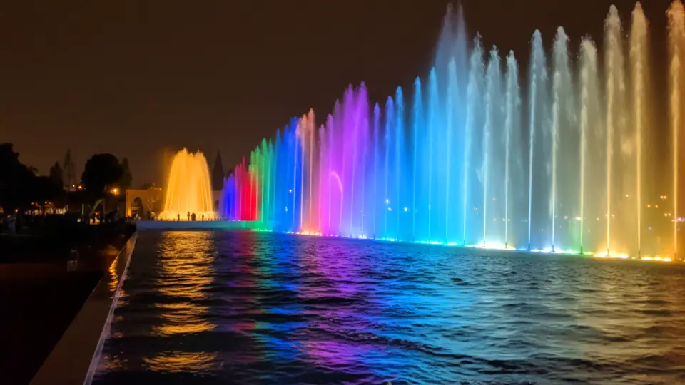Magic Water Circuit Park showing a light show at night