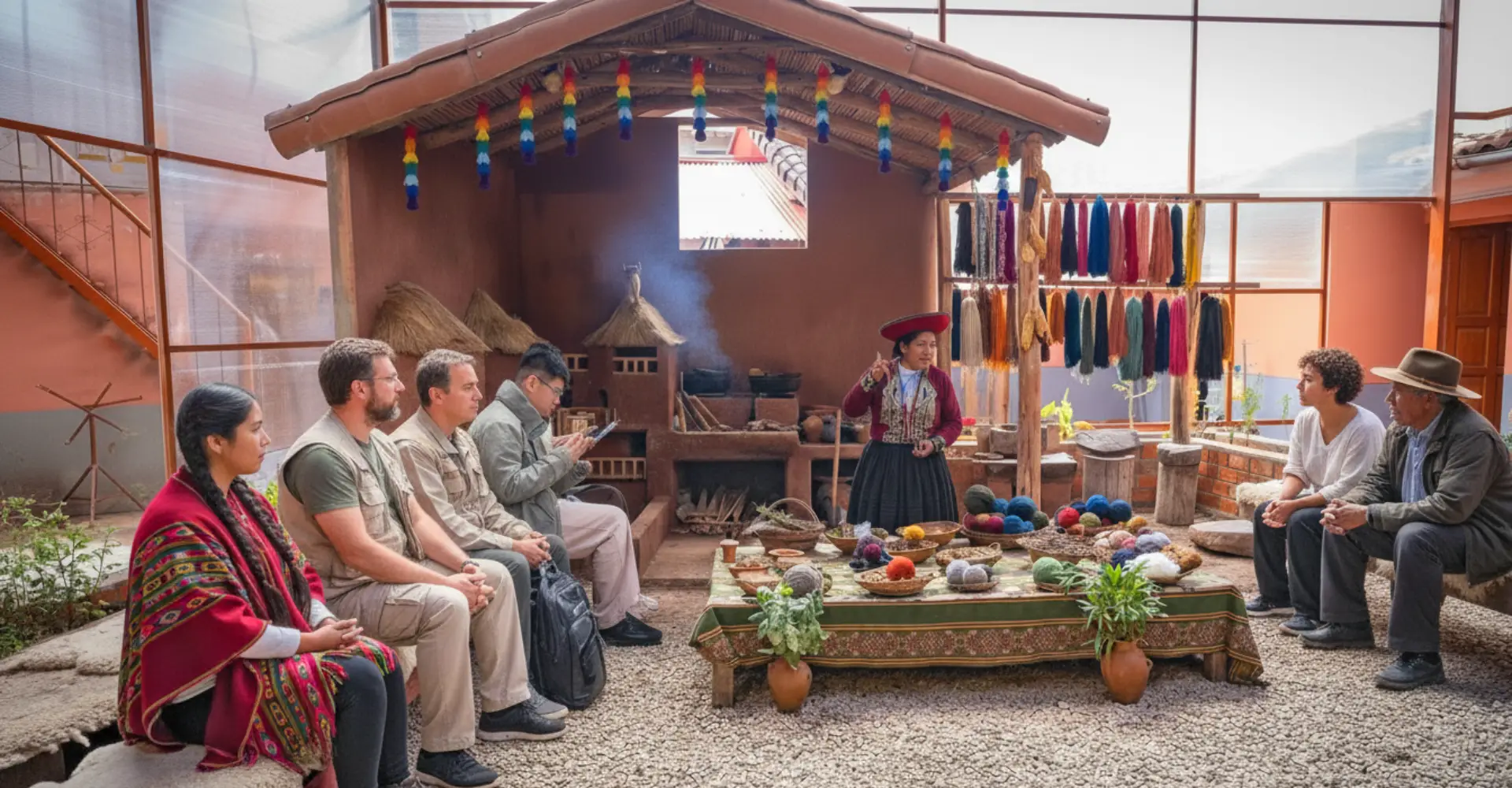 Chinchero textiles where tourists can be seen learning about dyeing.