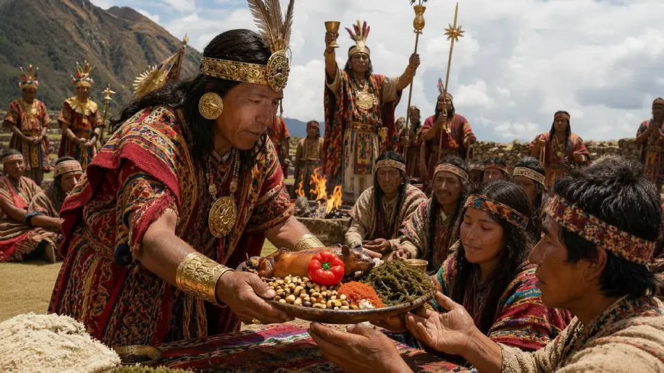 Chiriuchu siendo repartido por el inca como un plato de merienda durante una celebracion religuiosa