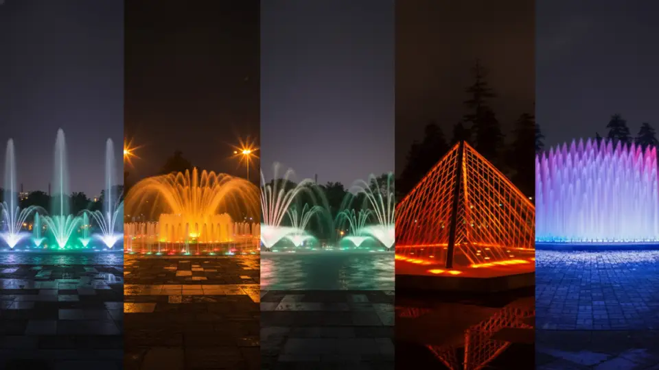 Colorful fountains of the Magic Water Circuit during a night in Lima