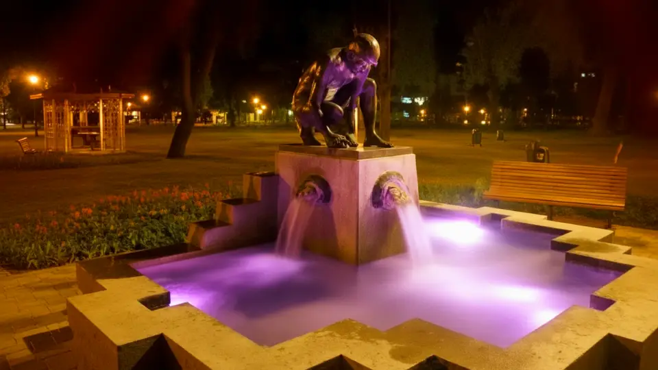 View of the Ñocos Fountain inside the Magic Water Circuit during a night in Lima