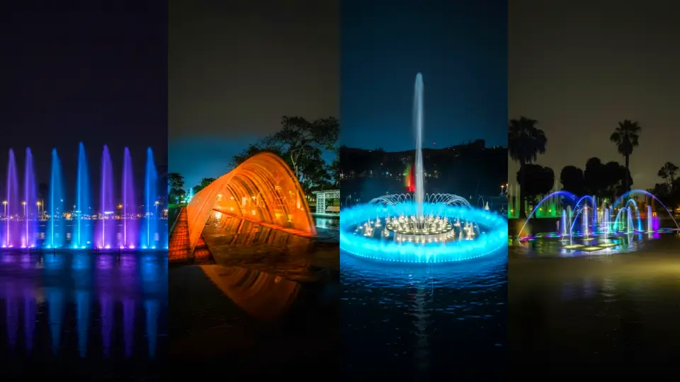 Fuentes principales del circuito mágico del agua durante la noche