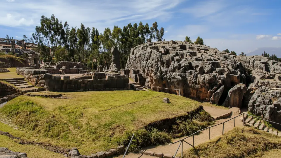 Inca ceremonial center of Qenqo showing stone carvings