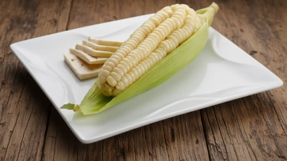 Traditional corn on the cob with cheese, very popular in the city and along the road