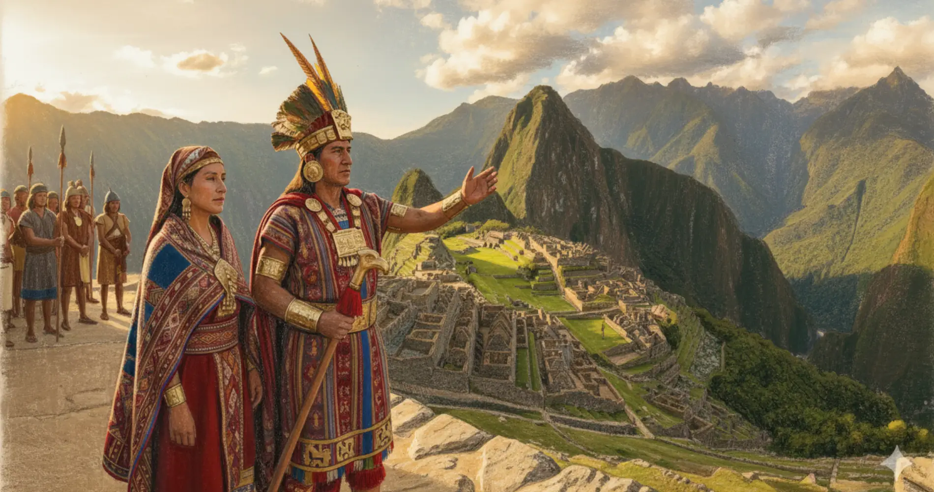 Inca Pachacutec y su Qolla en Machu Picchu, durante el Imperio Inca