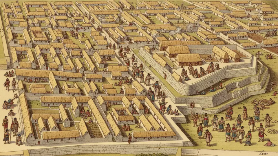 Hypothetical drawing of what the city of Cusco looked like in the Inca era