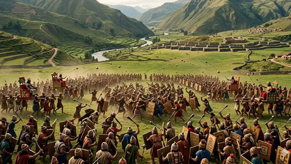 Drawing of the civil war between Huáscar and Atahualpa