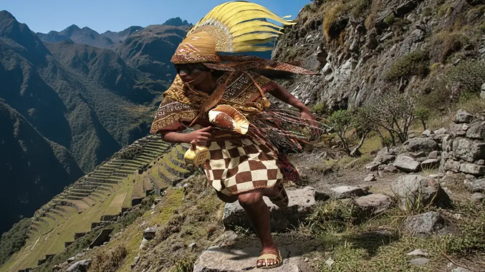 Inca chaski traveling along the Inca Trail toward Cusco