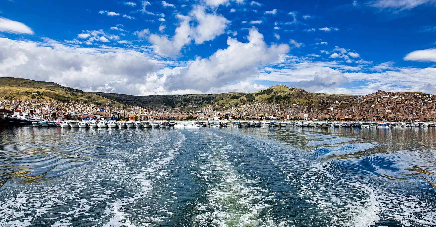 Puno harbor and tour boats on Lake Titicaca