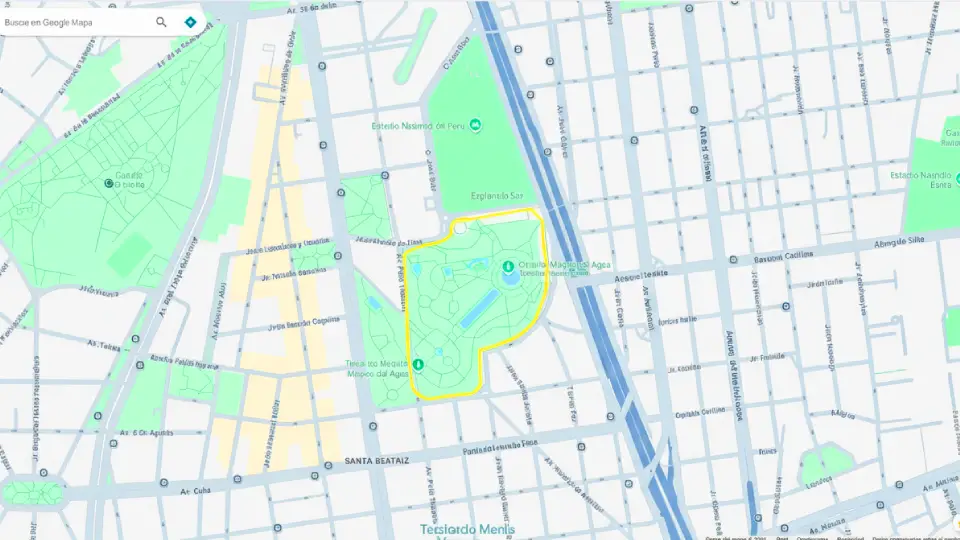 Location of the Magic Water Circuit park in Lima, taken from Google Maps.
