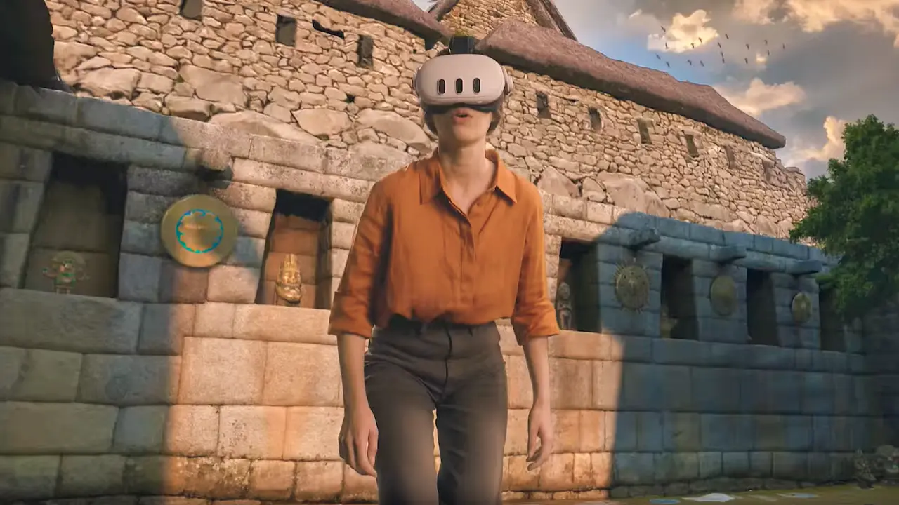 Visitors explore Machu Picchu through a virtual reality experience in Manchester
