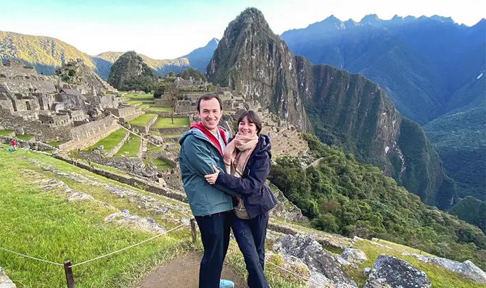 Panoramic view of the Machu Picchu Inca citadel on the train tour with Uros Expeditions, iconic landscape of a world wonder