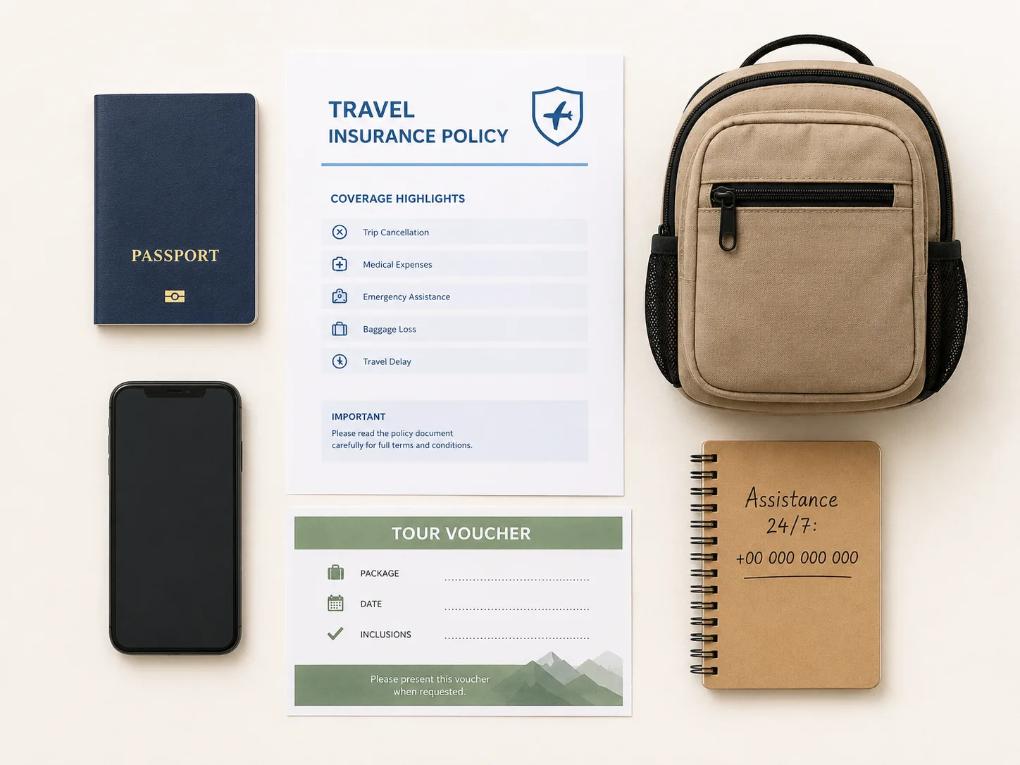 Travel insurance documents for a Peru trip