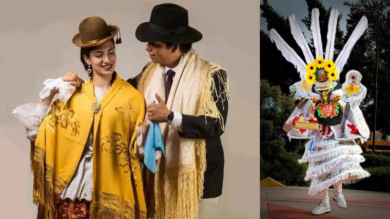 A couple from Puno and a dancer from the "Diablada".