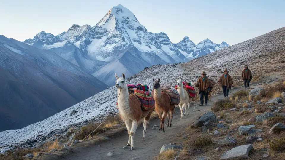 Andean villagers who still use this route to trade goods with nearby communities