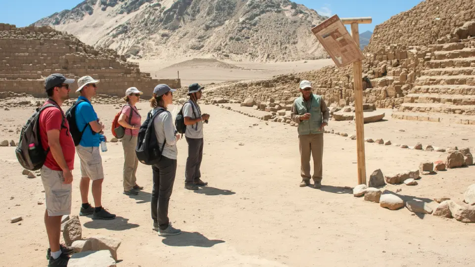 Viajeros disfrutando de un dia cultural en Caral