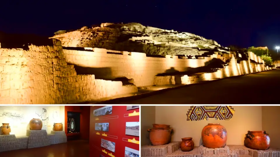 Huaca Pucllana en Lima, iluminada durante la noche