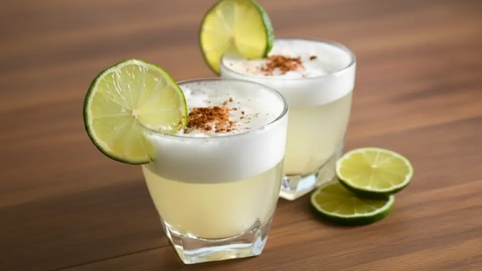 Pisco sour recien preparado listo para ser consumido