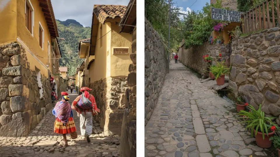 View of the living Inca town of Ollantaytambo in the Sacred Valley of the Incas