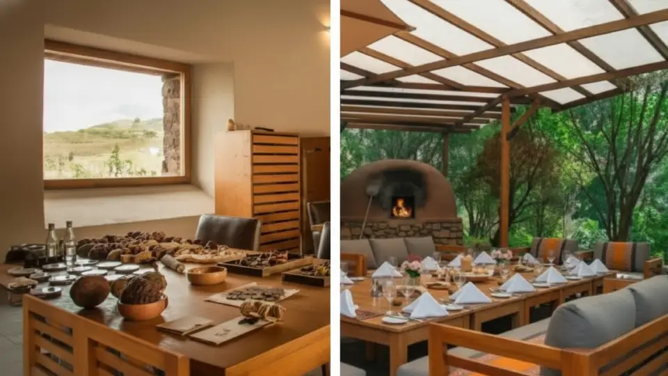 Interior of Mil restaurant in Moray and Tambo del Inka restaurant in Urubamba