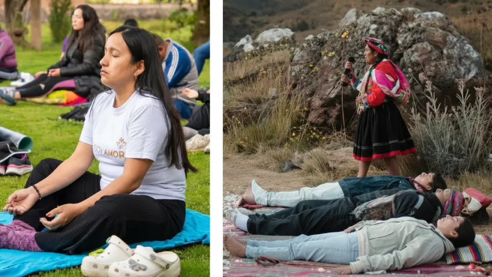 Domestic travelers participating in yoga classes and inner healing sessions in the Sacred Valley of the Incas, photo credits to the author.
