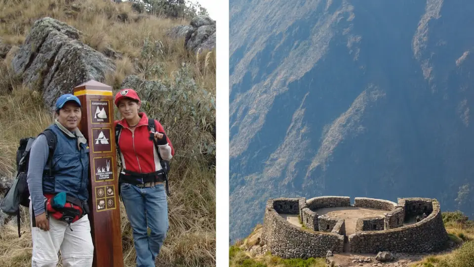 Turistas nacionales realizando el camino inca en la que se tiene a Runturakay