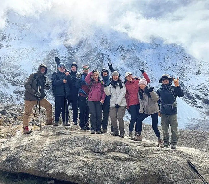 Salkantay Pass on the Luxury trek to Machu Picchu, the highest point with breathtaking scenery
