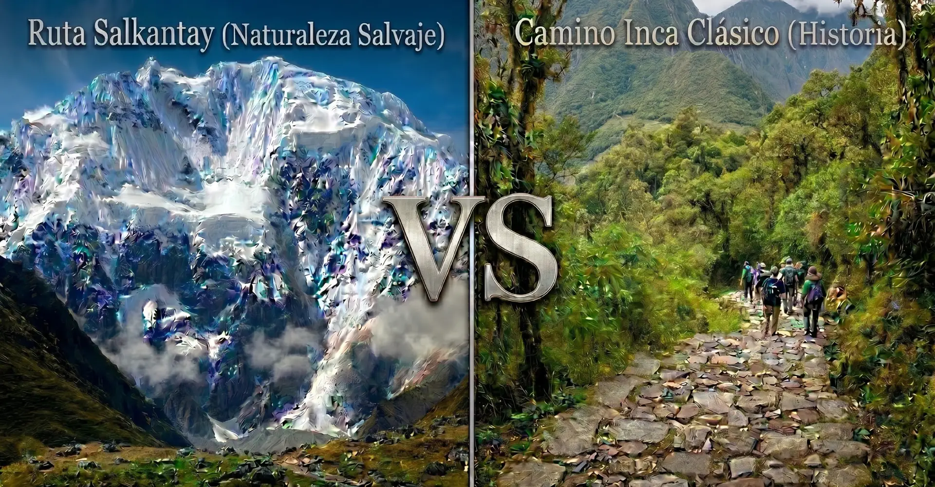 Image showing the Salkantay snow-capped mountain and the Inca Trail route to Machu Picchu