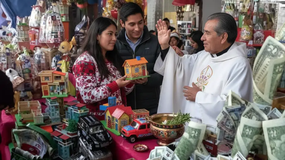 Couple having their wish blessed by a priest in Qoyllority