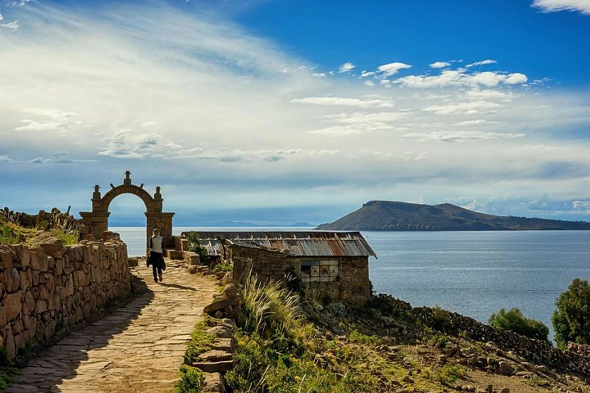 Traditional stone pathway on Taquile Island, Lake Titicaca
