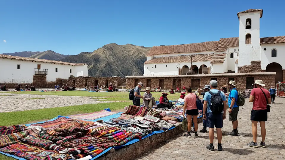 Venta de textiles de Chinchero diario en la entrada al sitio arqueológico de Chinchero