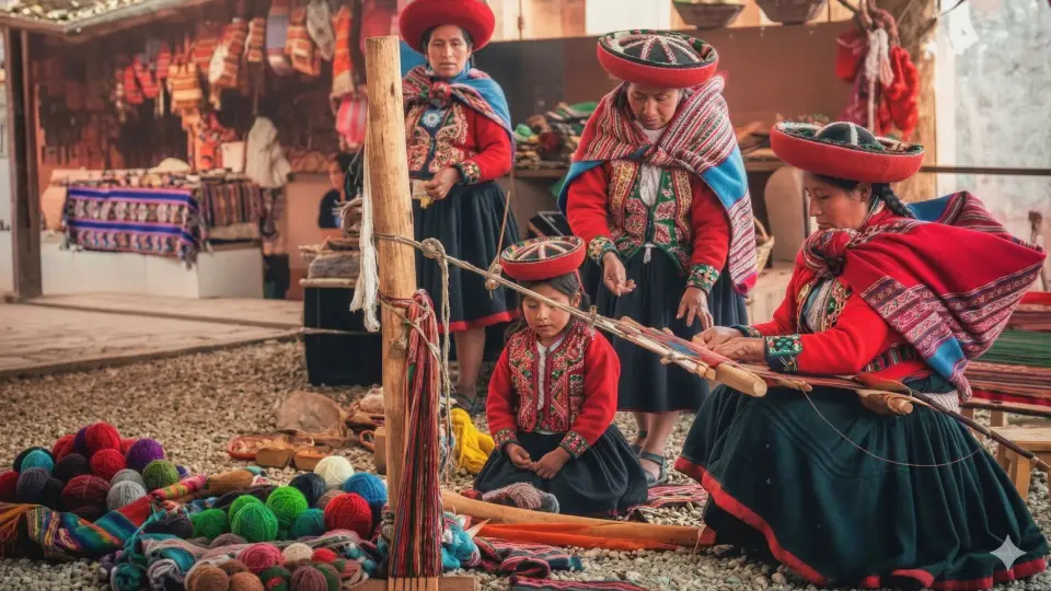 textiles de chinchero donde las señoras mayores enseñan a los mas pequeños sobre los tejidos