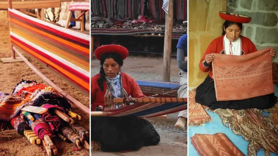 Armado y tejido de textiles en cintura dentro del centro textil de Chinchero