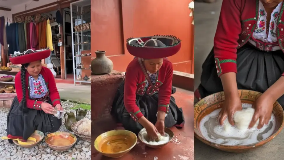 lavado tradicional de las fibras de alpaca y oveja en los centros de textiles de Chinchero